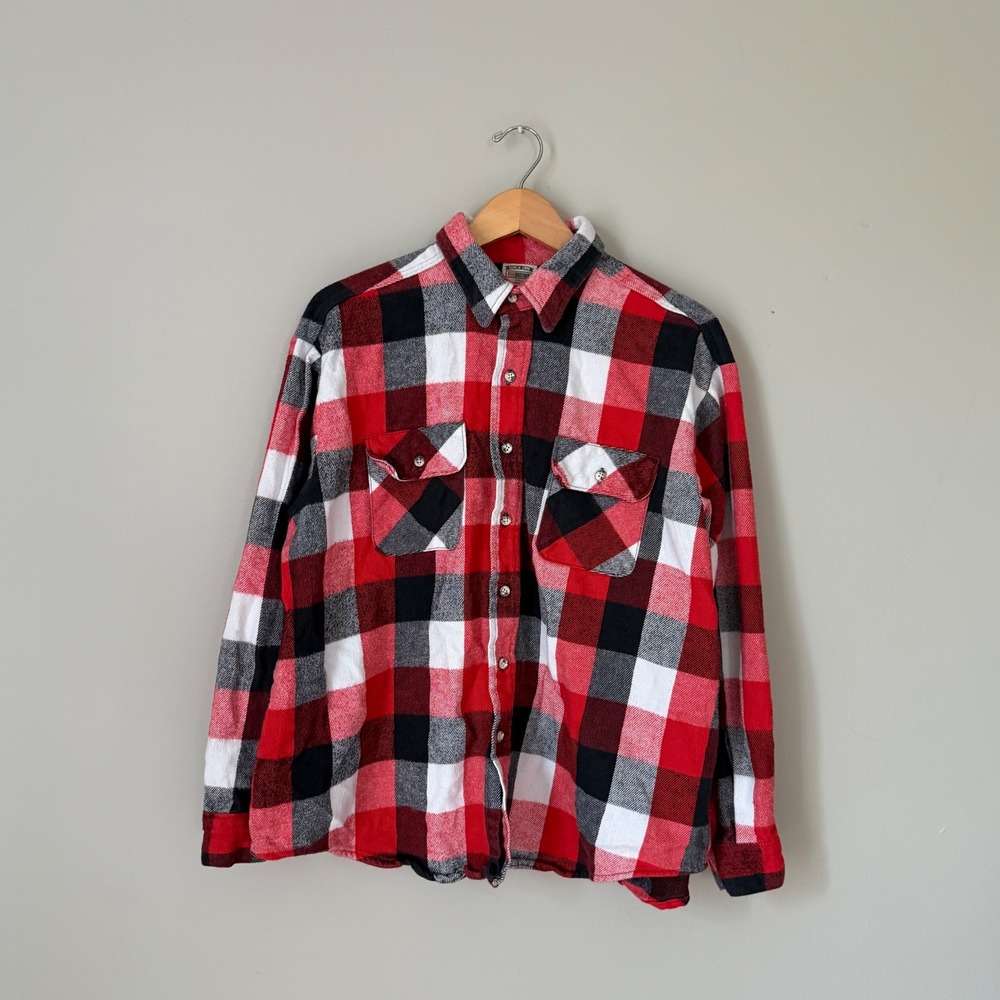 Vintage Cotton Five Brother Red Plaid Flannel Button Down Shirt 2XL